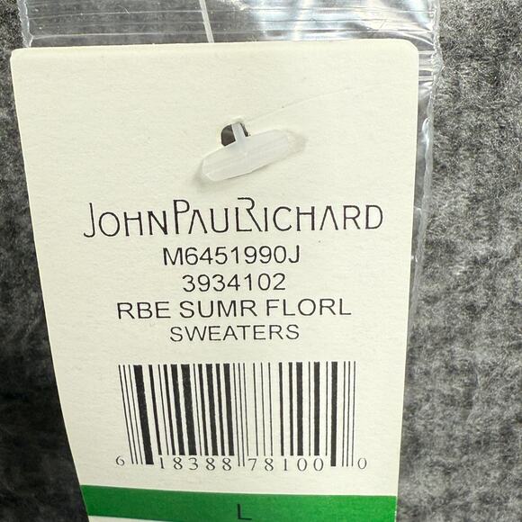 John Paul Richard Summer Sweater Size Large Open Knit Floral V Neck Tassel NEW - Picture 6 of 7